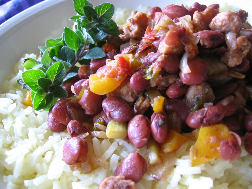 Caribbean Red Beans with Chicken TVP