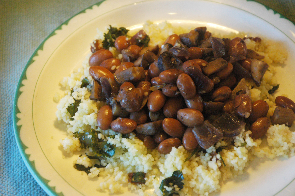 Moroccan Mushrooms, Beans, and Couscous