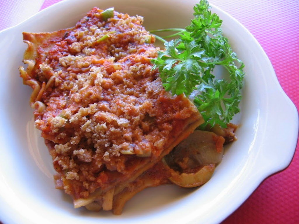 Mushroom and Soy Curl Lasagna